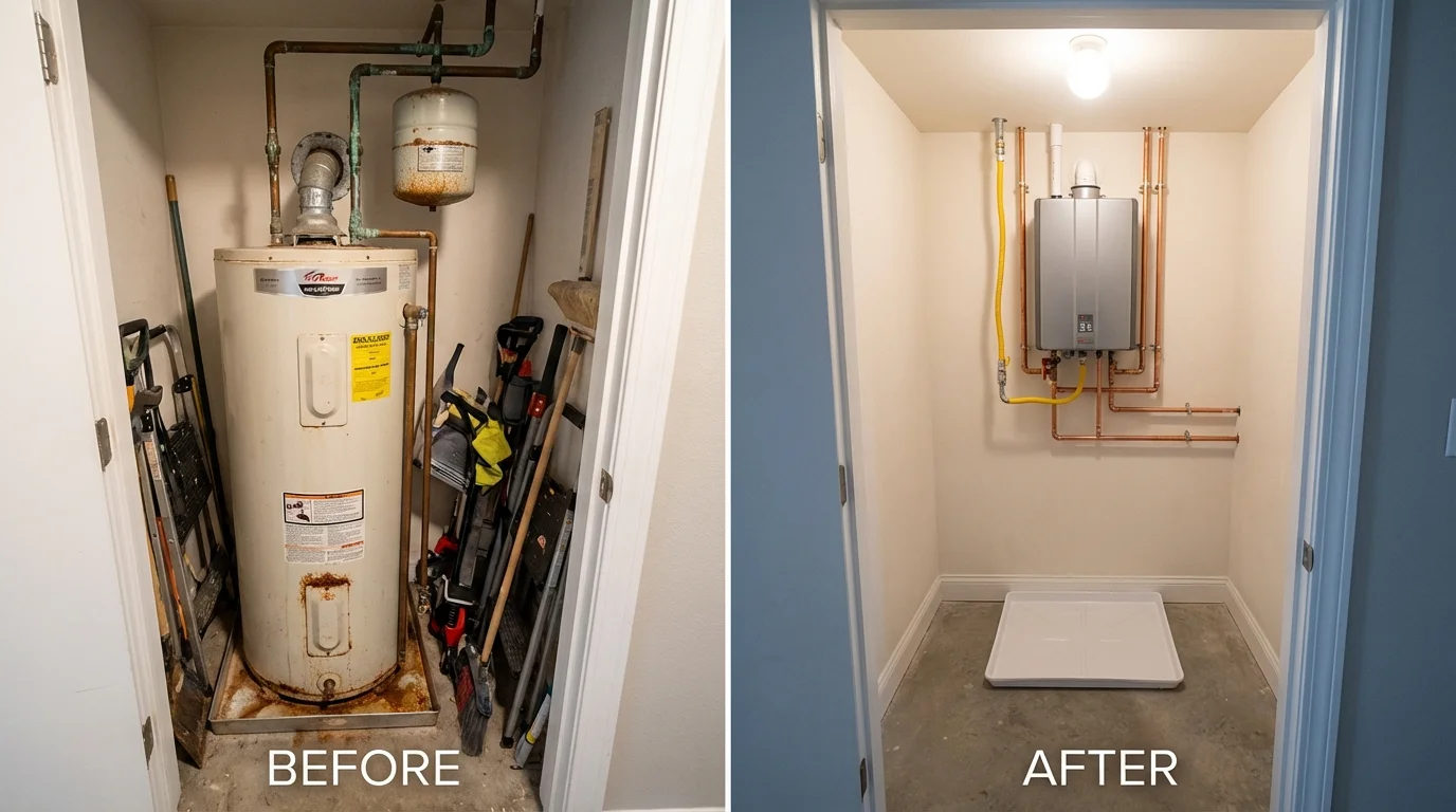Tank water heater versus wall-mounted tankless unit comparison for Cheney, KS homeowners